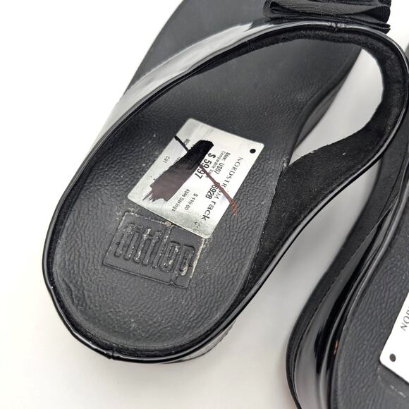 FitFlop Florrie Toe-Thong Wedge Sandal Women's Slip-On Black Size US7 EU38 - Picture 6 of 12